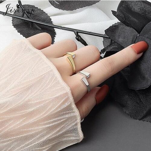 Jisensp Delicate Crystal Square Finger Rings Simple Fashion Geometric Irregular Opening Rings Punk Jewelry for Women Best Gift