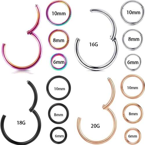 16G 18G Hinged Clicker Nose Rings Hoop Surgical Steel Helix Cartilage Daith Tragus Sleeper Earrings Body Piercing Improved