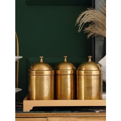Kitchen Storage Tank Solid Brass Coffee Pot Sugar Bowl Tea Pot Retro Nostalgic Style Tea Caddies With Lid Copper Kitchen Storage