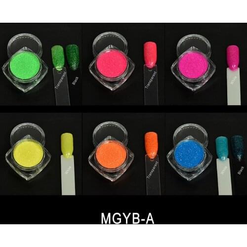 MGYB-A (= 6 NEON Colors) Summer Sunshine Glitter Rainbow Fluorescent Neon Pigment Powder for Nail Polish