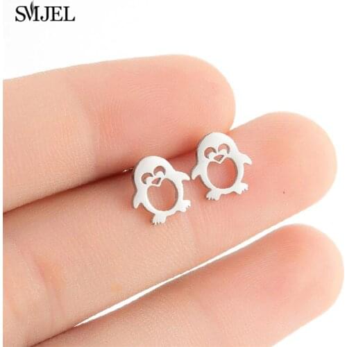 Cute Small Cartoon Stainless Steel Penguin Earrings Lovely Animals Minimalist Anti-allergy Piercing Ear Jewelry Kids Accessories