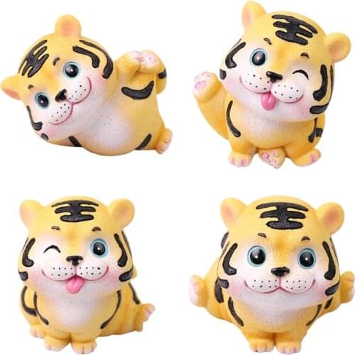 4 Pcs Cute Tigers Resin Statue Crafts Mini Animal Doll Figurines Sculpture Tabletop Ornaments for Home Office Automobile