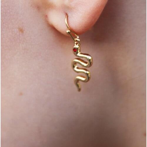 FASAHION JEWELRY GOLD COLOR PLATING RED EYE SNAKE DROP EARRINGS FOR WOMEN GIRL
