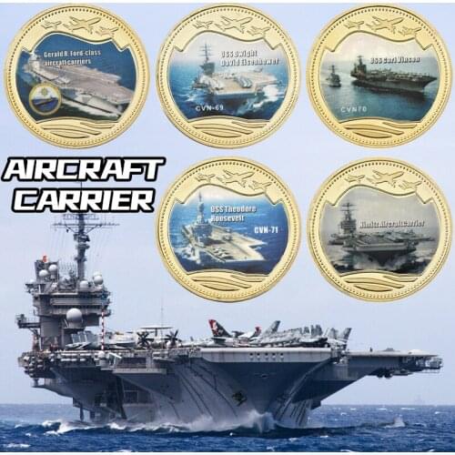 Navy Military Aircraft Carrier Gold Plated Coins Collectibles with Coin Box US Commemorative Coins Gift Dropshipping