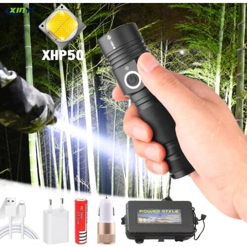 70000LM Powerful Led Flashlight XHP50 flashlight USB charging Zoom led torch lanter 1*18650 battery For Camping cycling Lamp