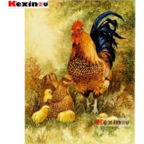 Kexinzu Full Square/Round Drill 5D DIY Diamond Painting "Rooster family" 3D Diamond Embroidery Cross Stitch Home Decor X64020