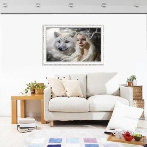 Diy 5d diamond painting embroidery beauty and beast snow wolf animals winter landscape cross stitch kits mosaic canvas picture