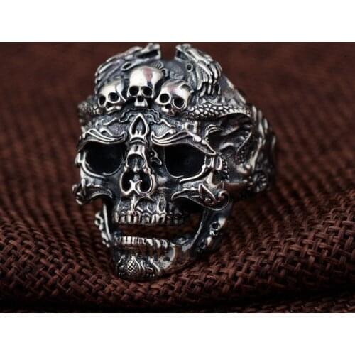 925 Sterling Silver Skull Open Ring for Men Vintage Adjustable Rock Punk Fashion Jewelry gift for your boyfriend Free Shipping