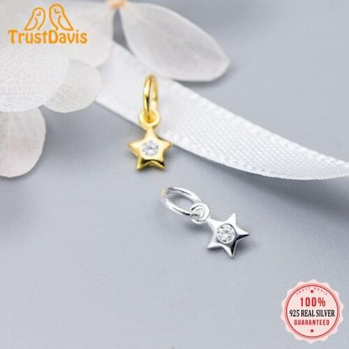 TrustDavis 2021 Real 925 Sterling Silver Fashion Sweet Mini Star Shiny CZ Charm Pendant Handmade DIY Accessories Wholesale DZ58