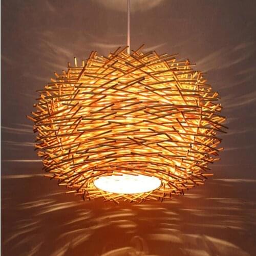 Bird Nest Pendant Lamp Light Nordic Rattan Wicker Wood Handmade Hotel Restaurant Cafe Living Dinning Room Suspension Lighting