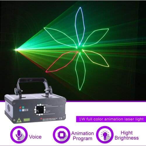 Sharelife Mini 1W RGB Full Color Animation Pattern DMX Beam Laser Light Home Gig Party DJ Stage Lighting Sound Auto F6A