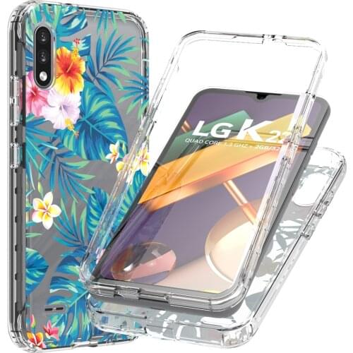 2 in 1 Clear Flower Case for LG K22 Crystal Hard PC Bumper + Soft Silicone 360 Full Protective Skin Back Phone Cover For LG K22