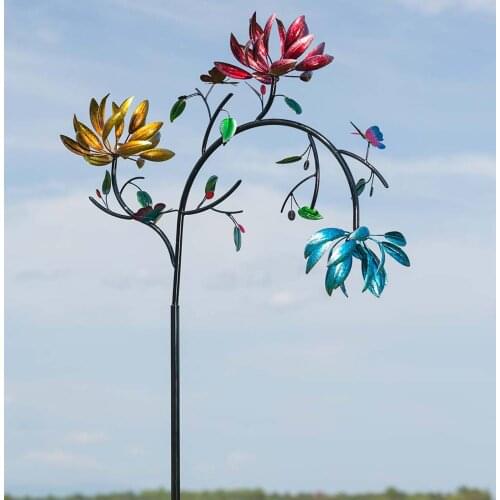 Butterfly Flower Windmill Colorful Windmill Garden Courtyard Decoration Metal Windmill Three Bindweed