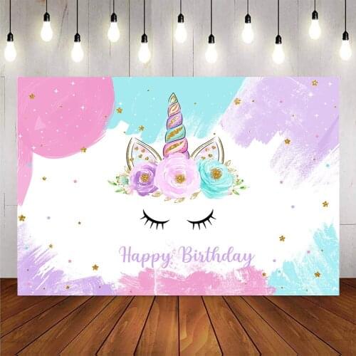 Happy birthday unicorn backdrop for photography newborn baby party decoration background for photobooth studio customize flower