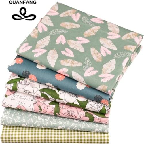 QUANFANG 6 Design Green series Printed Twill Cotton Fabric ,DIY Quilting Sewing Baby Childrens Sheet,Pillow Material,Half Meter