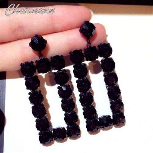 New Fashion Dangle Earrings Women Long Earrings For Women Exaggerated White Black Color Rhinestone Rectangular Earrings Female