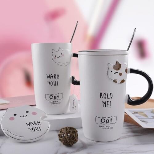 450ML Cute Ceramic Coffee Mug Novelty Milk Tea Cups and Mugs Creative Cat Mugs with Spoon Travel Mugs Drinkware Christmas Gifts