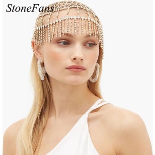 Stonefans Rhinestone Mesh Head Chain for Women Jewelry Crystal Luxury Bridal Bridesmaid Wedding Headbands Fringed Headdress Gift