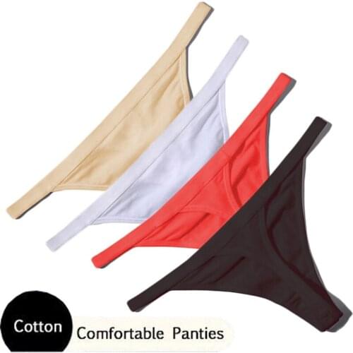 QIWN Solid Womens Sexy Sport G-String Panties Soft Cotton Seamless Underwear Female Low Rise Thongs Lady Lingerie Bikini Tanga