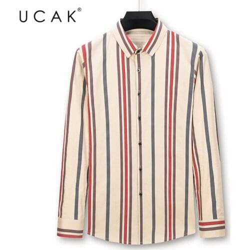 UCAK Brand Autumn New Arrival Casual Men Shirts Clothing Long Sleeves Striped Shirt Homme Streetwear 100% Cotton Clothes U6122