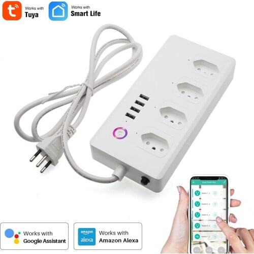 Tuya Timer Smart Socket Remote Control BR Power Strip With USB Socket Smart Home Control Work With Alexa & Google Home Assistant