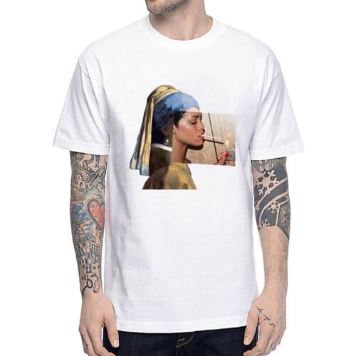Vermeer Girl with The Pearl Earring Famous Painting Art Masterpiece T Shirt Funny Design Tops Cotton Casual Tsse Unisex