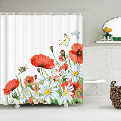 3D printing Nordic style beautiful flowers Valentines Day shower curtain waterproof bathroom layout home decoration