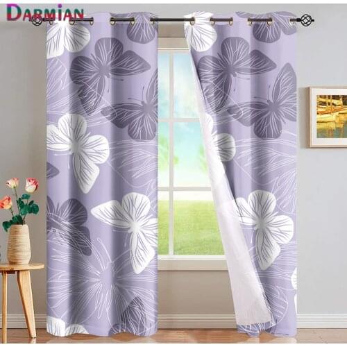 DARMIAN Blackout Curtains Beautiful 3D Animal Butterfly Purple European Curtains for Living Room Bedroom Decor Window Draperies
