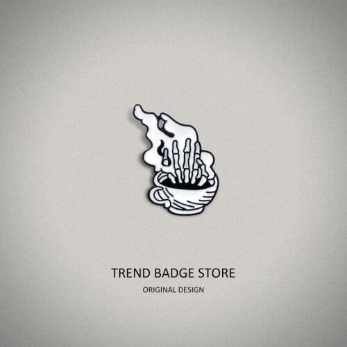 Mystery coffee cup brooch smoking coffee cup appeared in a skull hand punk badge brooch for woman brooch for woman