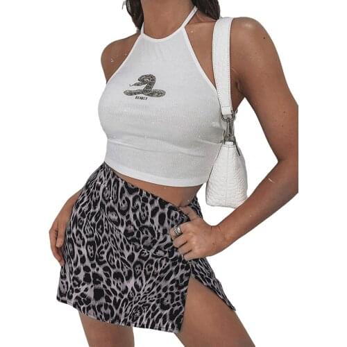 Womens Skirt, Leopard Printed Splitting Hem Back Zipper Summer Short Dress for Female