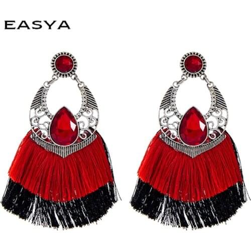 Womens Earrings Alloy High Quality Double Layer Fan-shaped Tassel Earrings Fashion Ethnic Style Earrings