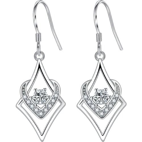 S925 Silver Earring Elegance Rectangle Water Cube Heart Drop Earring For Women Wedding Gift Lady Girl Fashion Jewelry