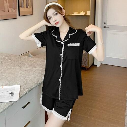 Womens Silk Satin Pajamas Pyjamas Set Short Sleeve Sleepwear Pijama Pajamas Suit Female Sleep Two Piece Set Loungewear Plus Size