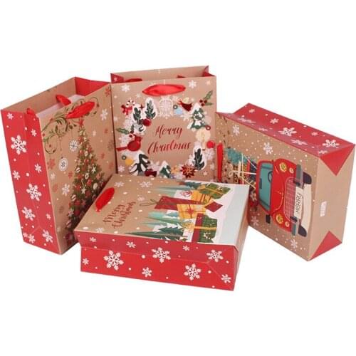 12pcs Craft Christmas Gift Bags Xmas Gift Candy Snack Packing Bag Snowflake Santa Claus Paper Bags For New Year Gift 12*15*7cm