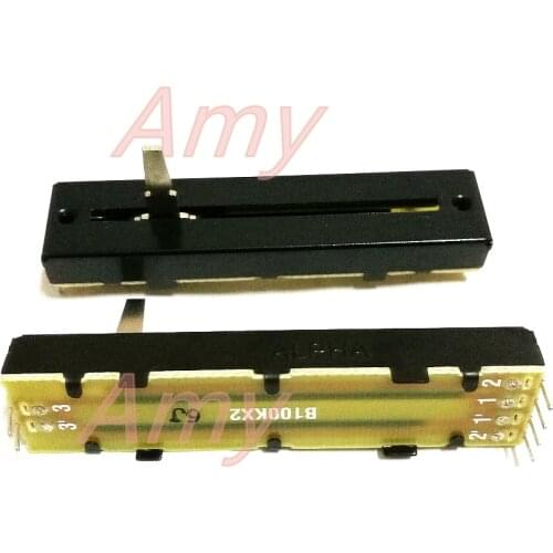 2pcs/lot Taiwan 7.3 cm track sliding potentiometer dual 15MM B100K shaft length