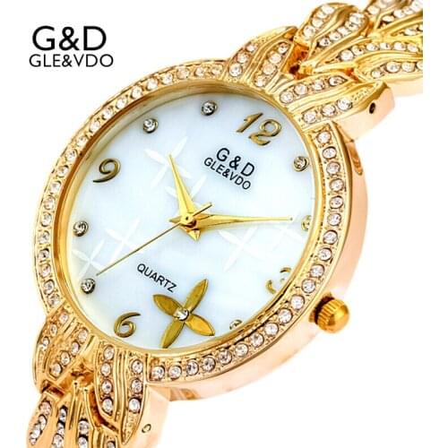 2017 G&D Luxury Brand Womens Quartz Watches Womems Bracelet Watches Ladies Dress Watch relogio feminino reloj mujer Clock Gold