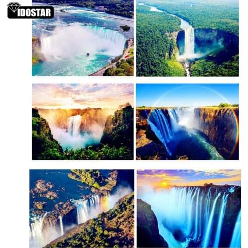 IOOSTAR Diamond Painting Full Drill 5d Waterfall Scenery Home Decoration Accessories Mosaic House Handmade Gift Diamond Art