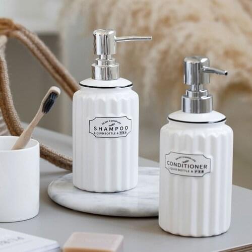 White Ceramic Soap Dispenser Bathroom 370ml Shower Gel Shampoo Bottle Hair Conditioner Liquid Soap Storage Refill Sub-bottle