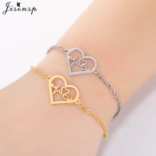 Jisensp Stainless Steel Heartbeat Bracelet Women Cardiogram Stethoscope Charm Bracelets Special Gifts for Doctor Nurse Jewelry