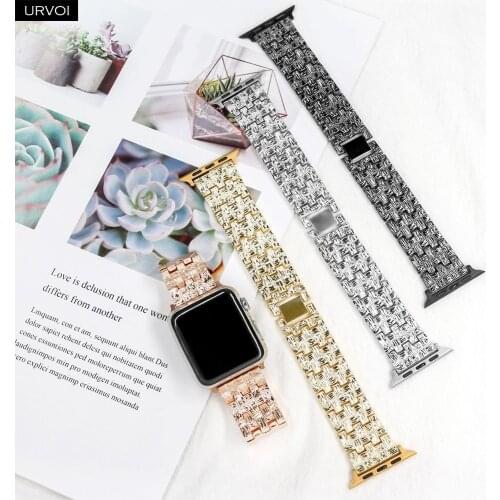 URVOI band for Apple Watch series 6 SE 5 4 3 2 1 stainless steel strap for iWatch VC chain Woven style bracelet shiny metal band