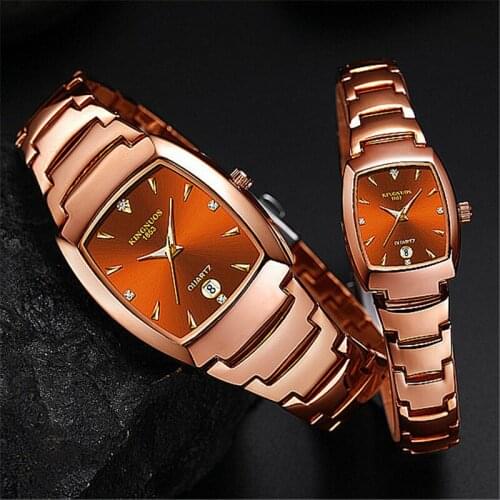 Square Fashion Couple Watch Men Women Rose Gold Stainless steel Bracelet Wristwatches Waterproof Clock Calendar Date Hour Lovers