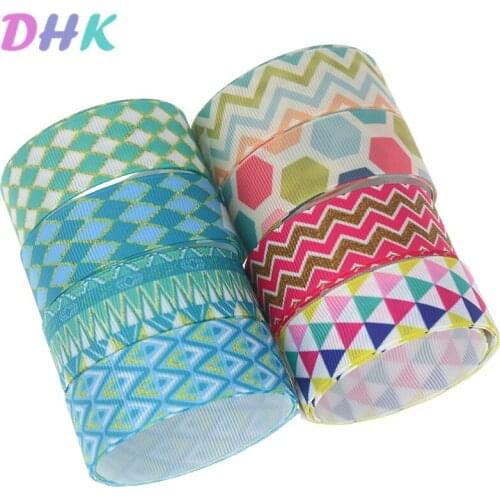 DHK 5yards plaid chevron Printed Grosgrain Ribbon Accessory Hairbow Headwear Decoration DIY Wholesale OEM C1742
