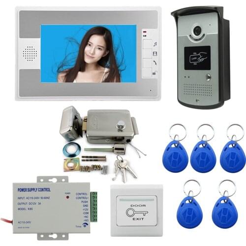 7 Inch Home Intercom System Doorbell Phone with Camera Electronic Lock 1000TVL Unlock Talk Waterproof