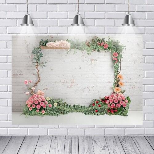Brick Wall Wooden Floor Flowers Vine Baby Portrait Photography Backdrops Wedding Birthday Backgrounds For Photo Studio
