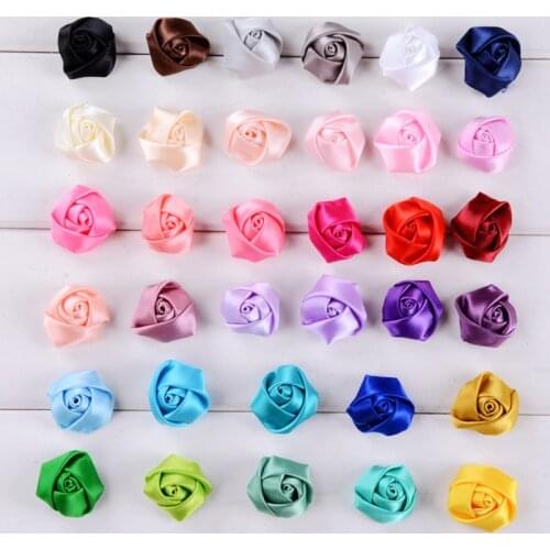 20Pieces/Lot Size 2.5CM Ribbon Rose Head Flower Silk Satin Bud Flowers Hand DIY Wedding Bouquet Girl Hair Cloth Accessories