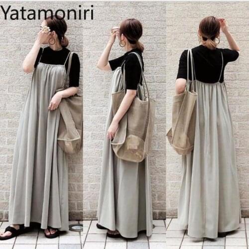 Yatamoniri 2021 Summer New Japan Style Dress Simple Solid Color High Waist Thin Temperament All-match Loose Women Sling Dresses