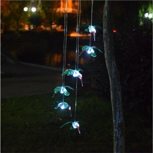 Color-Changing LED Solar Powered Flying Bird Wind Chime Lights Yard Garden Decor