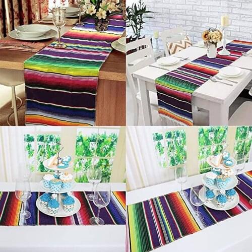 Table Runner Classic Mexican Stripe Cotton Rainbow Party Seraoth Wedding Home Psychedelic Colors Decor 213*35cm 1pc