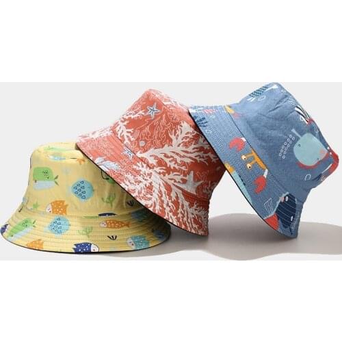 New Submarine Animal Shark Womens Summer Bucket Hat Reversible Fisherman Hat Outdoor Sunscreen Unisex Mens Panama Bob Cap