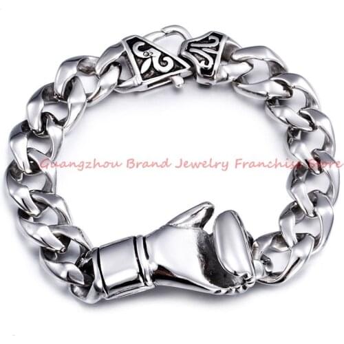 Newest Design Silver color Polished 316L Stainless Steel Boxing Glove Biker Chain Bracelet Mens Punk Cuban Bangle, Top Quality